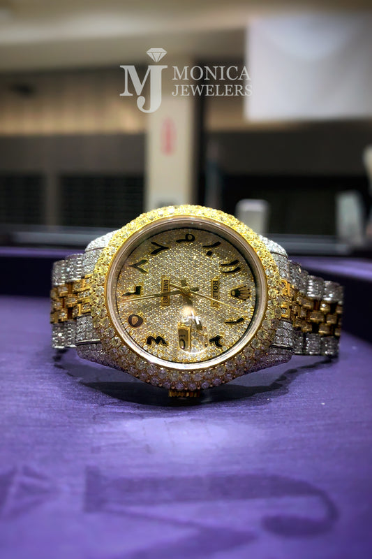Rolex Datejust iced out Yellow gold/ Stainless steel Jubilee with Iced out Arabic Numeral Diamond dial
