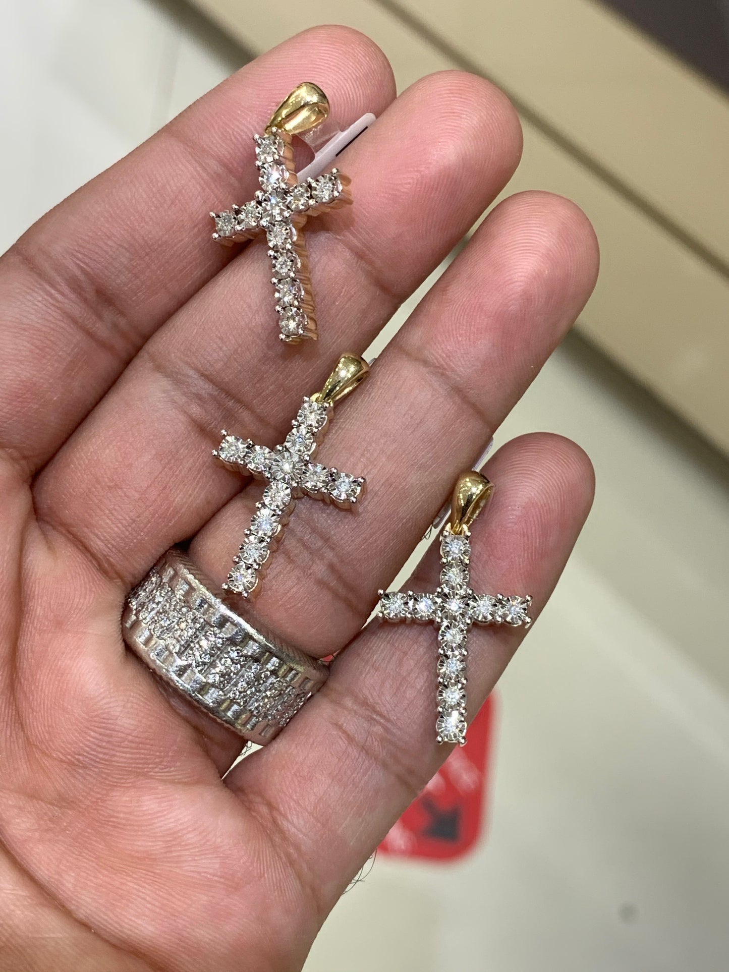 10k Yellow Gold diamond Cross pendant with chain