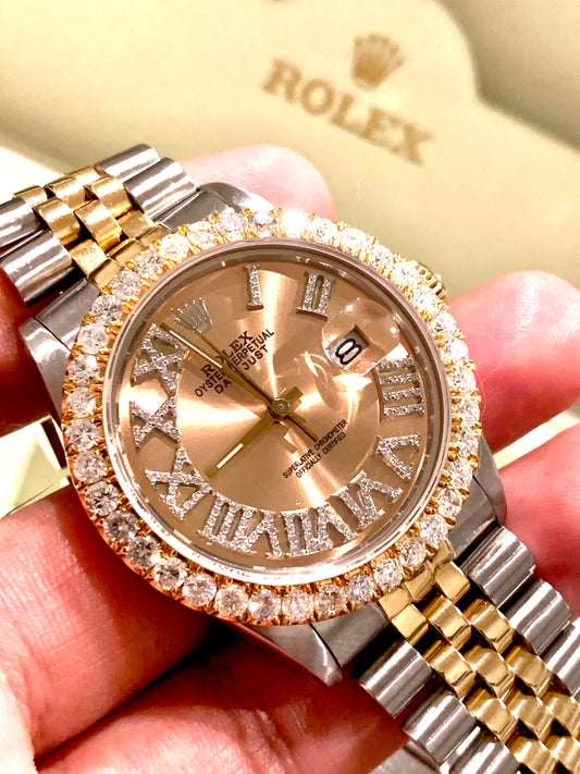 16013 18k/Stainless steel Jubilee with Gold Roman Numeral Diamond dial 3ctw