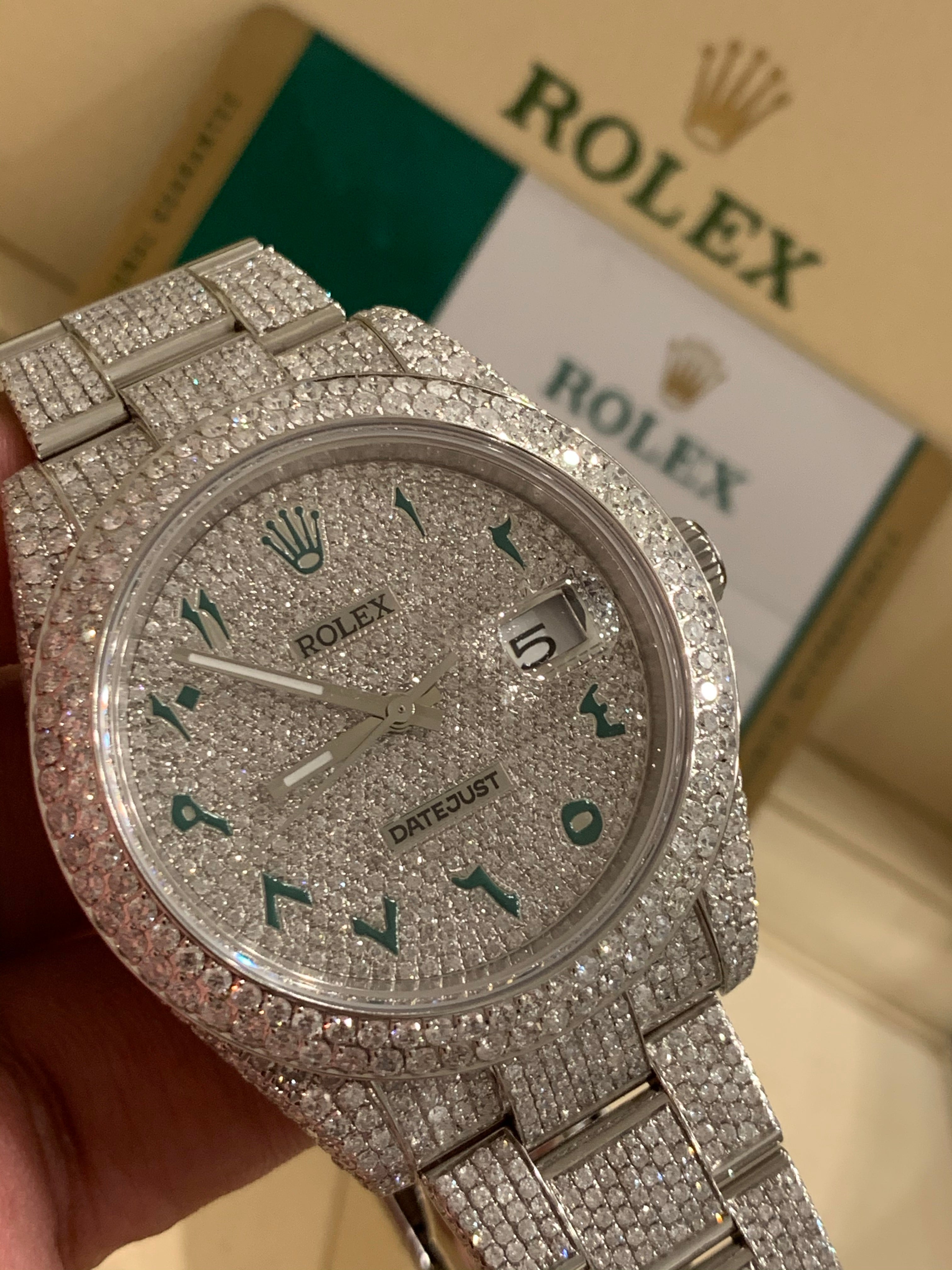 Rolex 126300 41mm Datejust Honeycomb setting 24 carats Arabic Iced