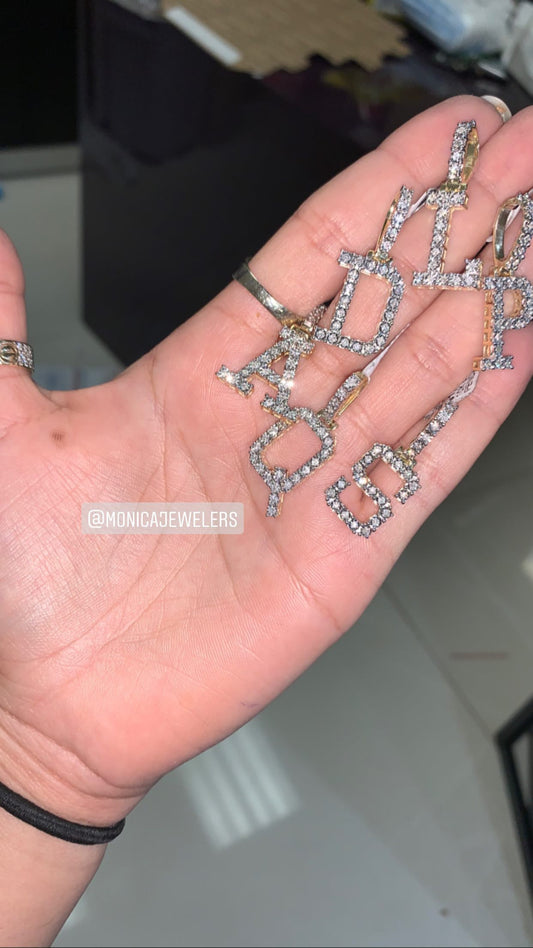 10k Yellow Gold diamond Initial pendant with chain