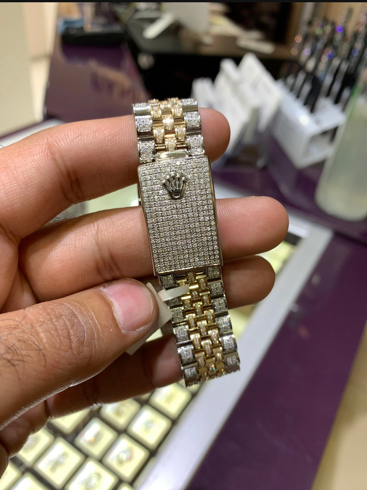 Rolex day date gold best sale iced out