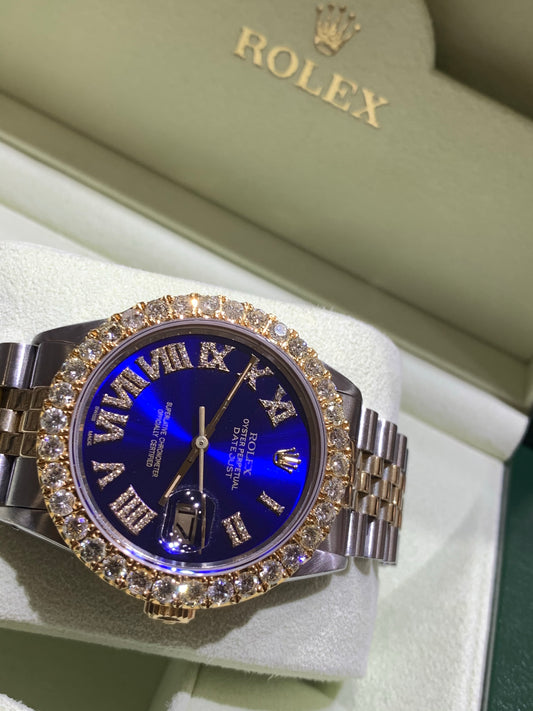 16013 18k/Stainless steel Jubilee with Blue Roman Numeral Diamond dial 3.50ctw