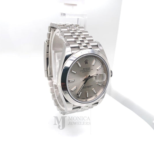 Rolex Datejust 41 Silver Stick Dial Jubilee Bracelet Men's Watch 126300