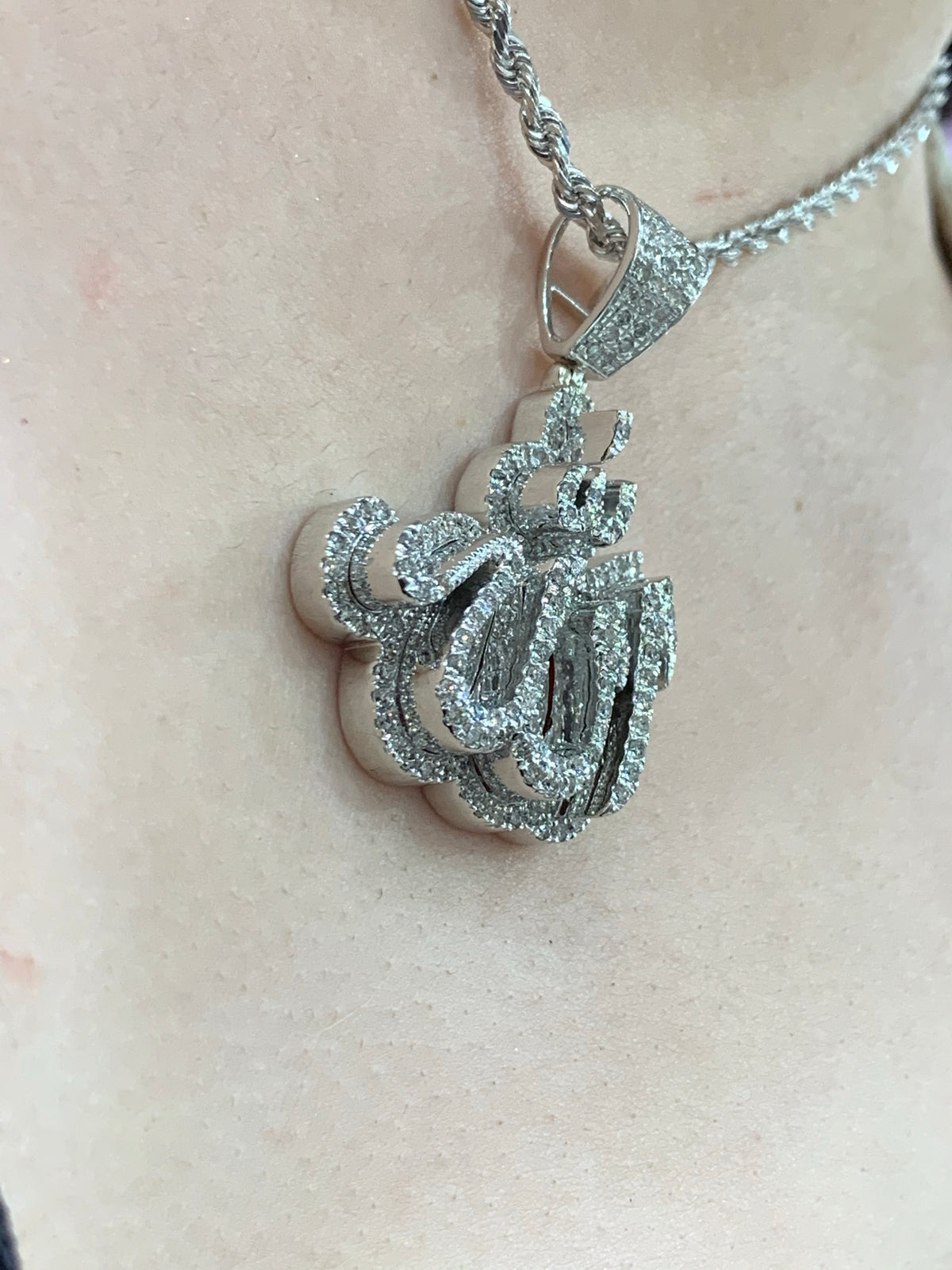 Ciondolo Allah In Moissanite Vera 2 Carati – Argento Placcato Oro Giallo 14K - Foto 1