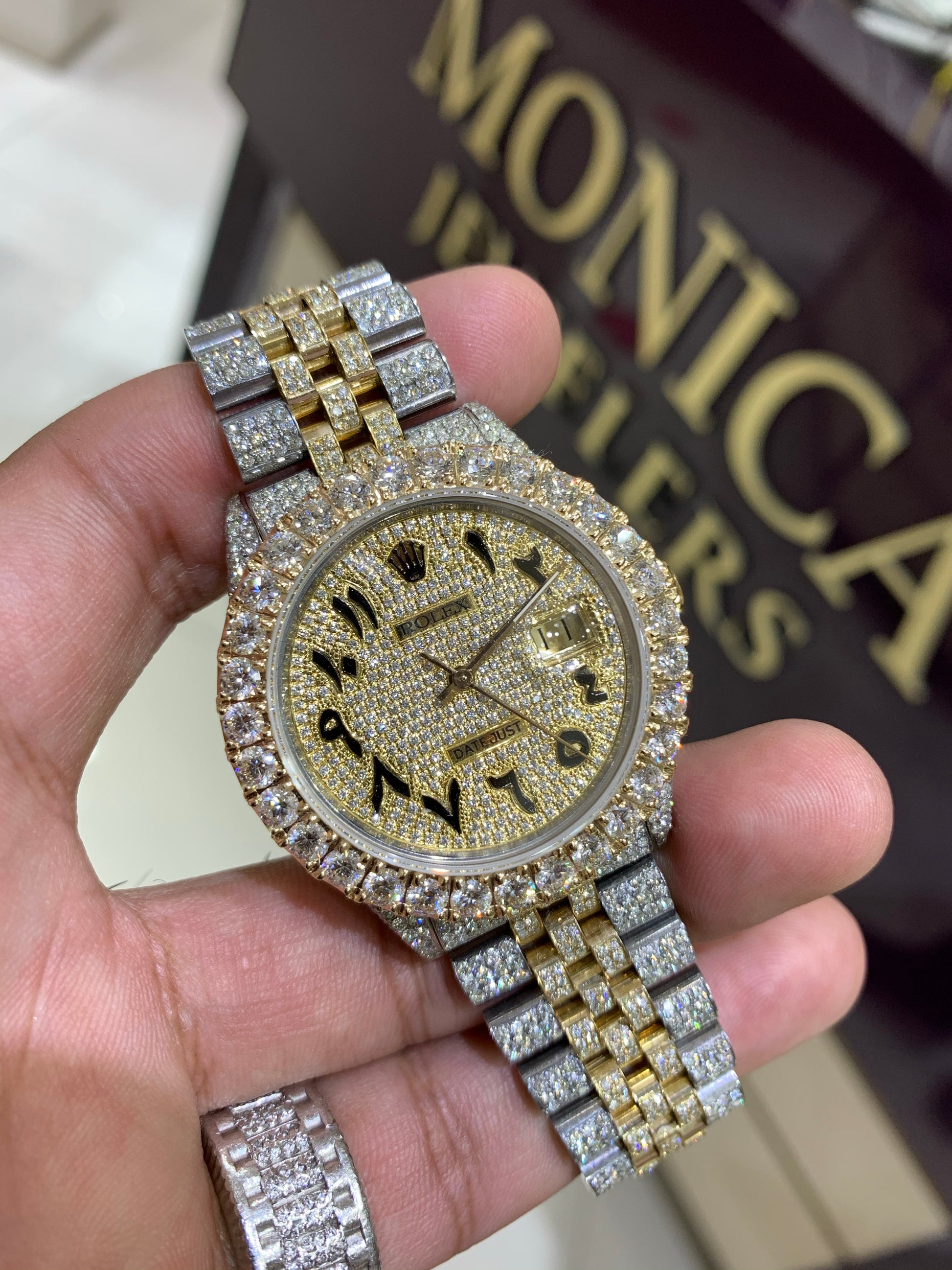 Rolex 36mm iced out Yellow gold/ Stainless steel Jubilee with Iced out  Rainbow Roman Numeral Diamond dial