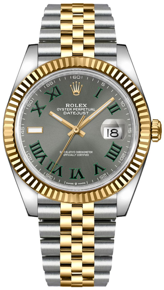 Rolex Datejust 18k/SS 41mm Wimbledon Slate Dial Jubilee Bracelet Men's Watch 126333