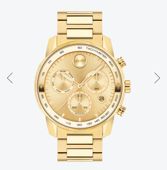 Movado Bold Verso Gold dial Stainless Steel Band 3600741 44mm