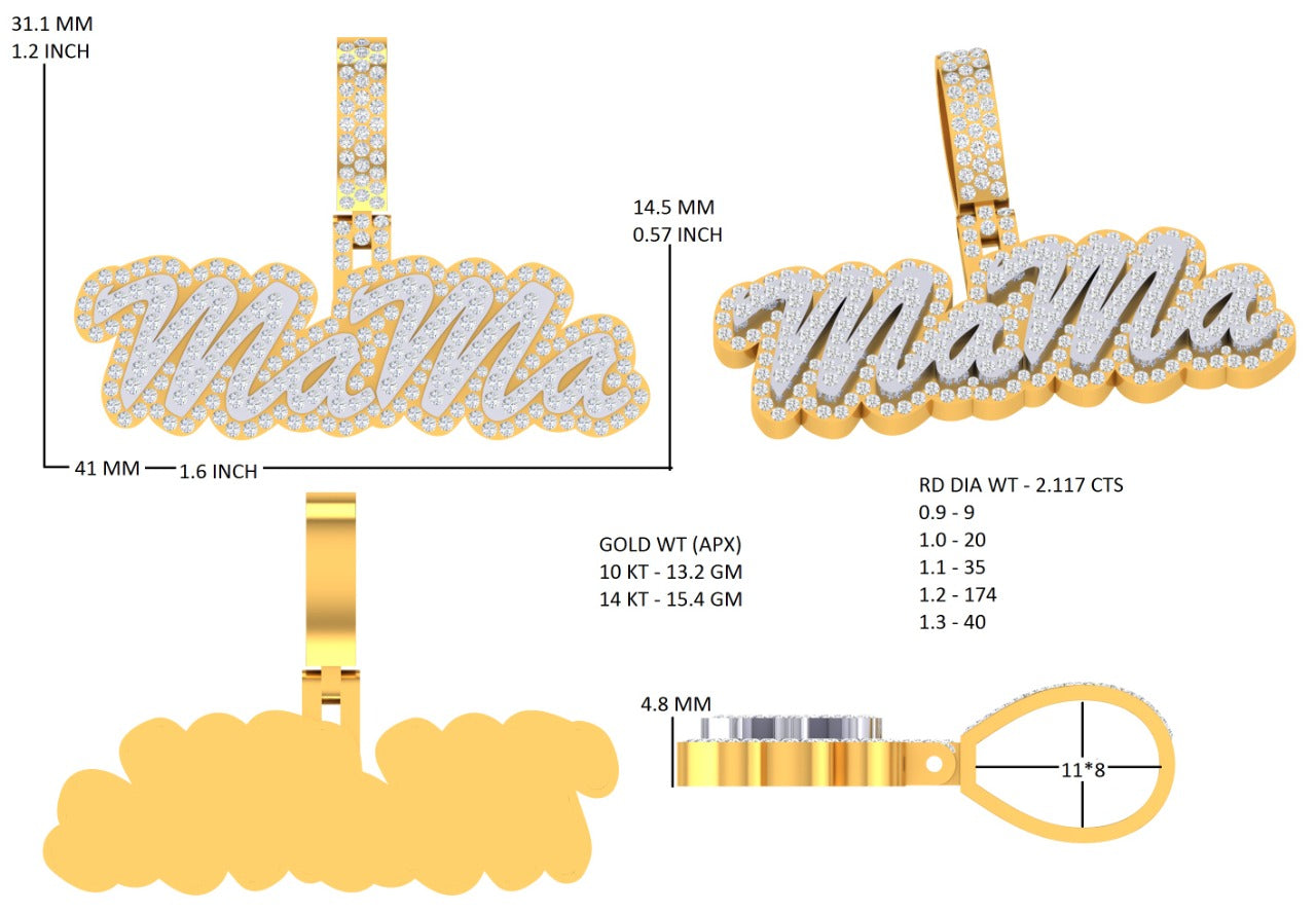 10k Yellow gold/white gold 2.50ctw  custom Diamond name plate
