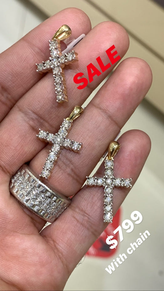 10k Yellow Gold diamond Cross pendant with chain