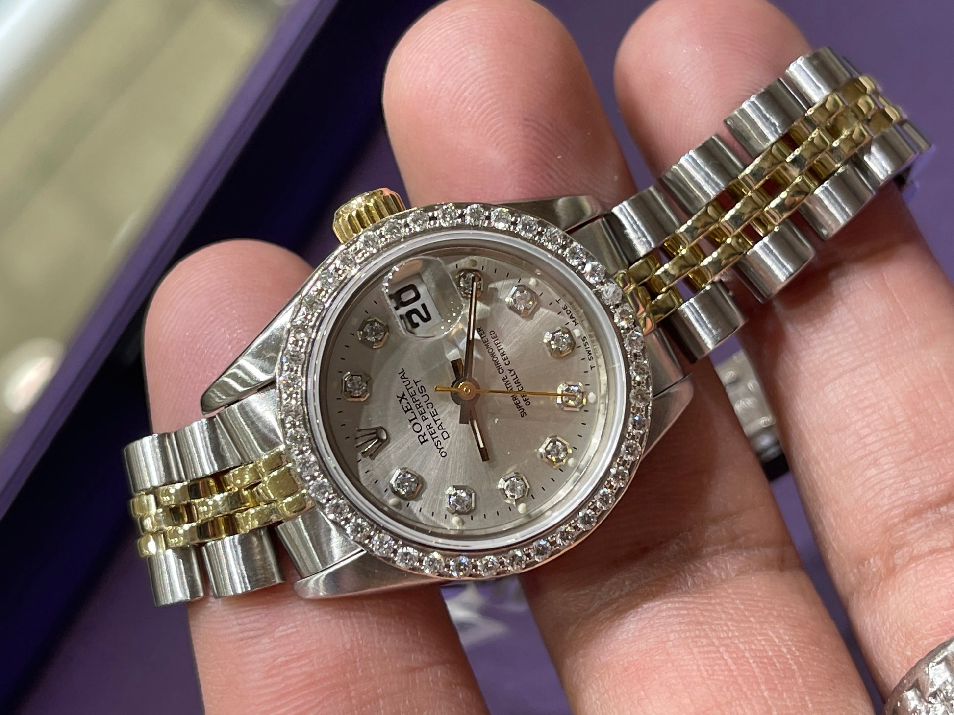 Rolex Datejust Ladies 26mm Jubilee Silver diamond dial with Diamond be –  Monica Jewelers