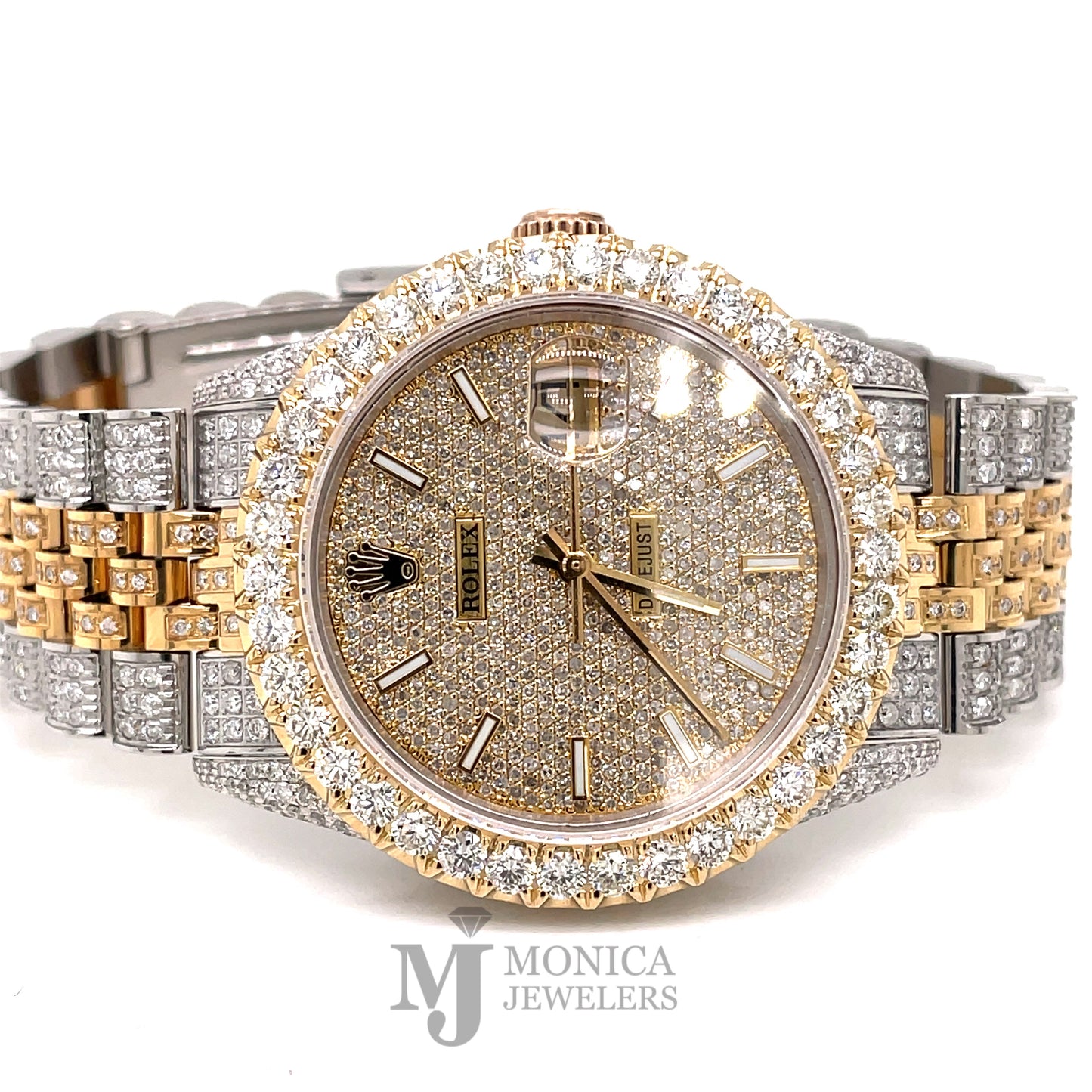 36mm iced out Yellow Stainless steel Jubilee with Iced out Diamond dial
