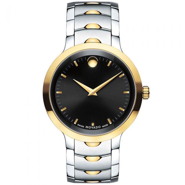 Movado Men's Two-Tone Luno Black Dial Stainless Steel Watch 0607043