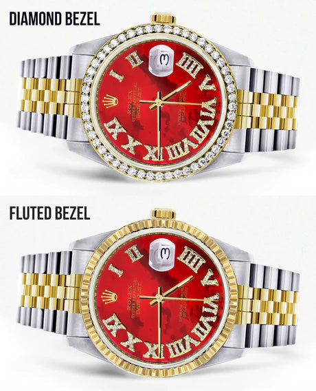 Womens Rolex Datejust Watch 16233 for Men | 36Mm | Diamond Red Roman Dial | Jubilee Band