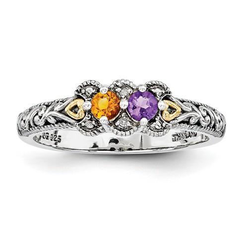 Sterling Silver & 14k Two-Stone And Diamond Mother's Ring - AydinsJewelry