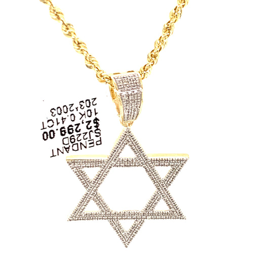 10k Yellow Gold and diamond Star of David Pendant with chain