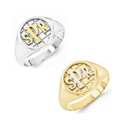 Gold & Silver Accent Monogram Signet Ring - AydinsJewelry