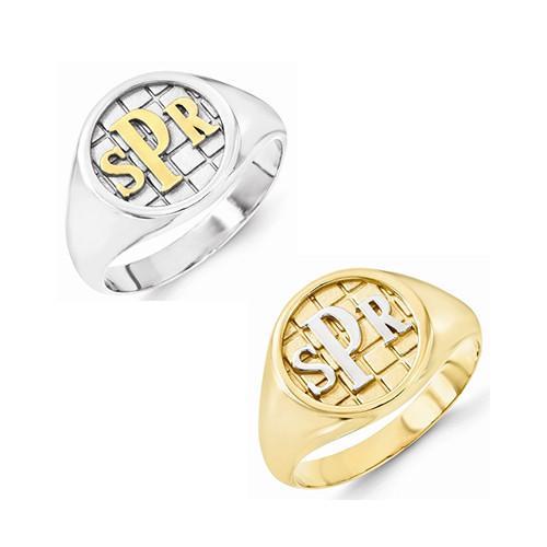 Gold & Silver Accent Monogram Signet Ring - AydinsJewelry